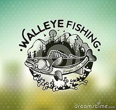 Vintage Walleye Fishing Emblems and Labels. Vector Illustration