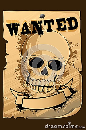 Vintage Wanted Poster with Skull Vector Illustration