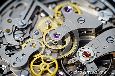 Vintage watch part details of chronograph movement. Stock Photo