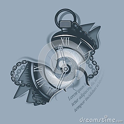 Vintage watches in torn skin Vector Illustration