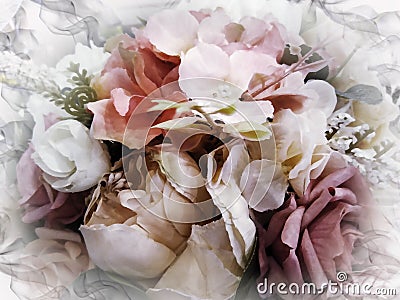 Vintage watercolor floral background. Bouquet of flowers peonies and roses. Greeting card. Stock Photo