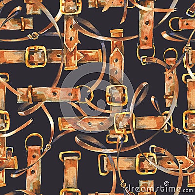 Vintage watercolor leather belt seamless pattern , fashionable glamorous texture Stock Photo