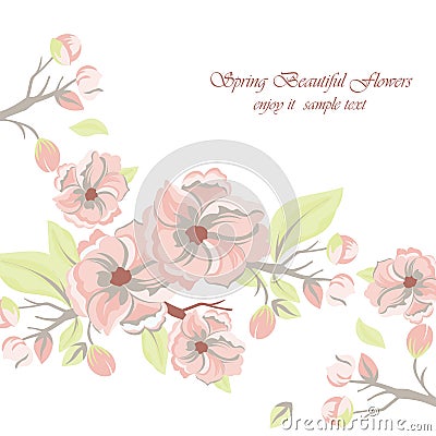 Vintage Watercolor Spring Flowers Background Vector Illustration