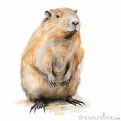 Vintage Watercolored Capybara Illustration In Full Body Pose Cartoon Illustration