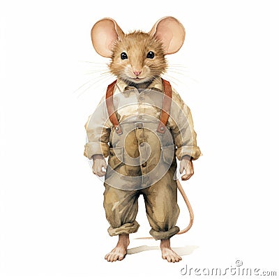 Vintage Watercolored Mouse: The Jolly Mr. Rat Digital Art Cartoon Illustration