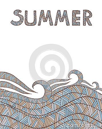 Vintage Wave and Triangle Hand-drawn Pattern with summer text Stock Photo