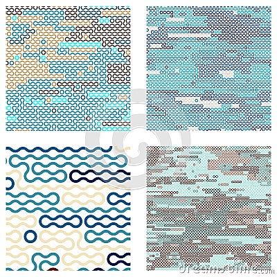 Vintage Wavy Textile Pattern Set Abstract Vector Old-Fashioned Motif Vector Illustration