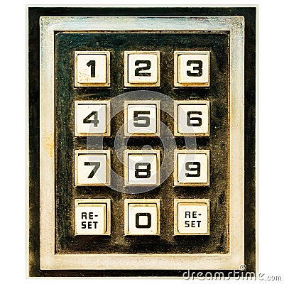 Vintage weathered keypad with reset buttons Stock Photo