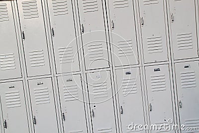 White Vintage Lockers Outside a School Stock Photo