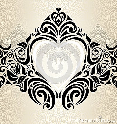 Vintage wedding gold, ecru & black fashionable invitation wallpaper background Vector Illustration