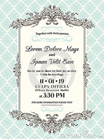 Vintage Wedding invitation border and frame Vector Illustration