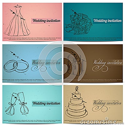 Vintage wedding invitation cards set. Vector Illustration