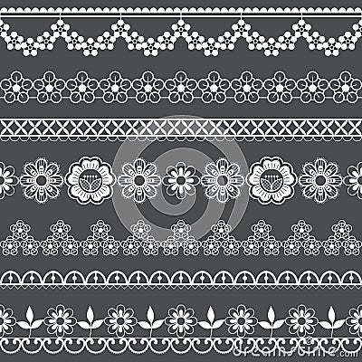 Vintage wedding lace seamless vector pattern set, ornamental repetitive design with flowers and swirls in white on gray background Stock Photo