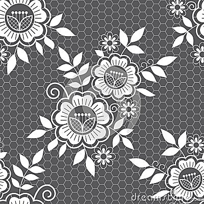 Vintage wedding lace seamless vector pattern set, ornamental repetitive design with flowers and swirls in white on gray background Stock Photo