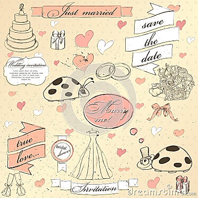 Vintage wedding set. Vector Illustration