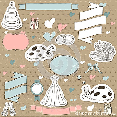 Vintage wedding set. Vector Illustration