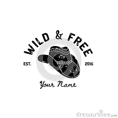 Vintage Western Cowboy Hat Logo. Vector Symbol of the wild West, Texas. US label Retro Typography Grunge Style Vector Illustration