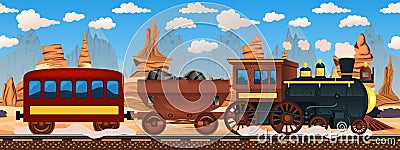 Vintage western train Cartoon Illustration