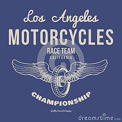 Vintage Wheel with Wings Illustration for T-shirts prints. Vector Vector Illustration