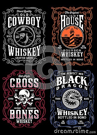 Vintage Whiskey Label T-shirt Graphic Collection Vector Illustration