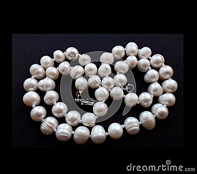 Vintage white beads, natural pearl necklace. Vintage pearl necklace. Stock Photo