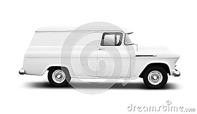 Vintage White Delivery Van on White Stock Photo