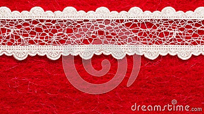 Vintage white lace over red background Stock Photo