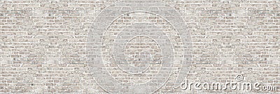 Vintage white wash brick wall texture for design. Panoramic background Stock Photo