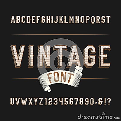 Vintage wild west alphabet font. Distressed effect letters and numbers on a dark background. Vector Illustration