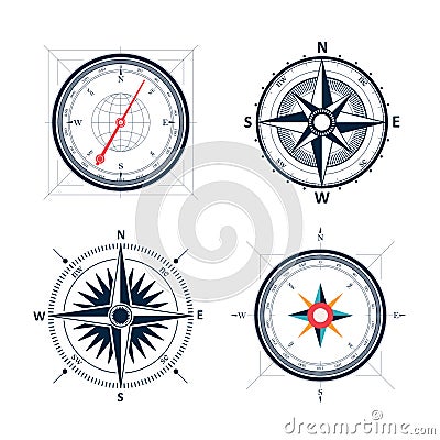 Vintage wind rose compass set. vector design of wind ro Vector Illustration