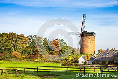 Vintage windmill in the rural countryside. Zeddam, The Netherlands Stock Photo