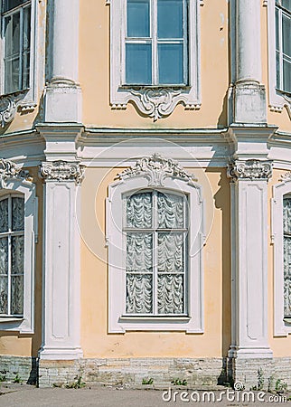 Vintage window. Elements of the facade of the palace of Prince Nikolai Nikolaevich. Editorial Stock Photo