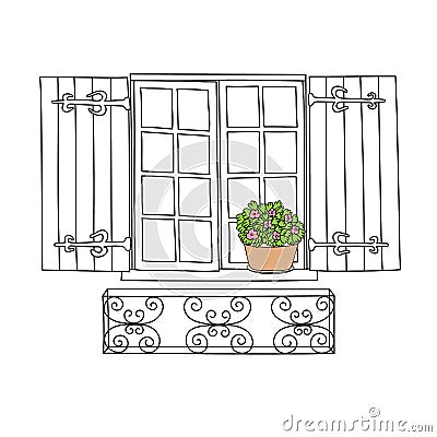 Vintage window with flowers Vector Illustration