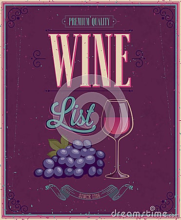 Vintage Wine List Poster. Vector illustration. Vector Illustration