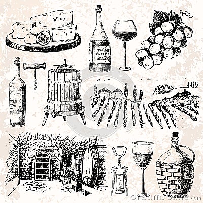 Vintage winery wine production handmade draft winemaking sketch fermentation grape drink vector illustration Vector Illustration