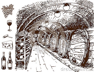 Vintage winery wine production handmade draft winemaking sketch fermentation grape drink vector illustration Vector Illustration