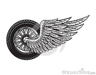 Vintage winged motorcycle wheel concept Vector Illustration