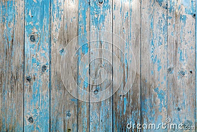 Vintage wood background with blue color peeling paint. Stock Photo