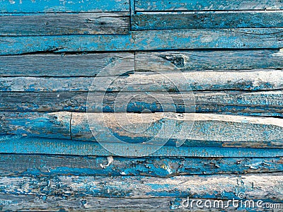 Vintage wood background with peeling blue paint Stock Photo