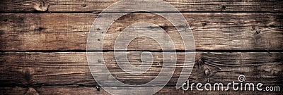 Vintage wood planks texture background, rough weathered wooden boards with nails. Panoramic wide banner of old dark barn wall. Stock Photo