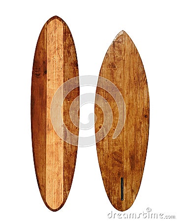 Vintage wood surfboard isolated on white Stock Photo