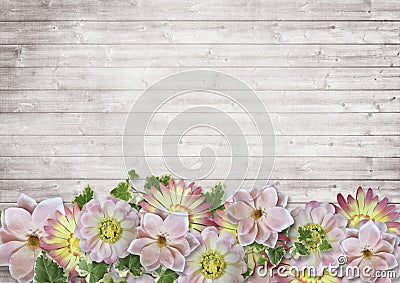 Vintage wooden background with a border of delicate flowers Stock Photo