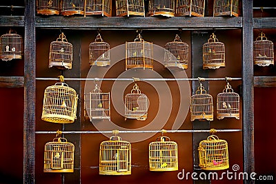 Vintage wooden bird cages Stock Photo
