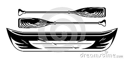 Vintage wooden the boat canoe with couple of oars Vector Illustration