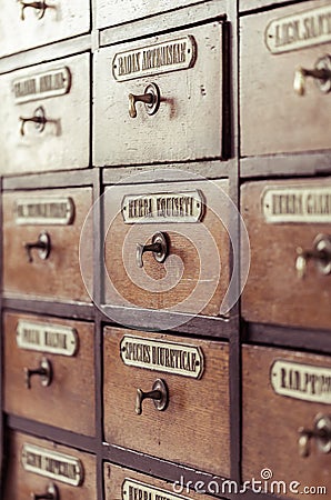 Vintage wooden boxes for medications Editorial Stock Photo