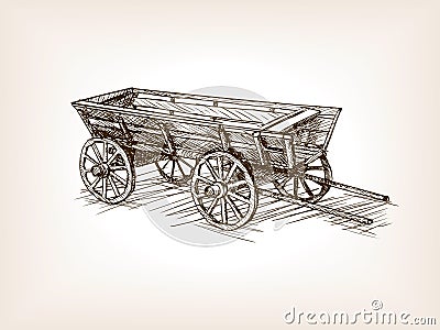 Vintage wooden cart hand drawn sketch vector Vector Illustration