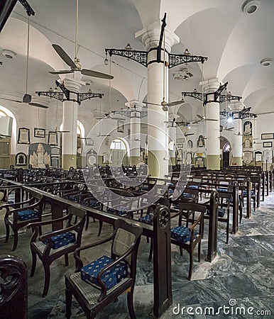 Vintage Wooden Church Chairs inside St. Thomas Cathedral Church interior Editorial Stock Photo