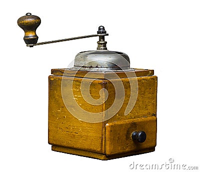 Vintage wooden coffee grinder on a white background Stock Photo