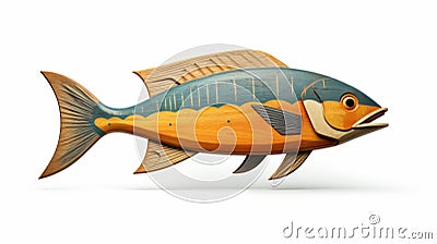 Vintage Wooden Fish Wall Art: Detailed Hunting Scenes In Maori Art Style Stock Photo