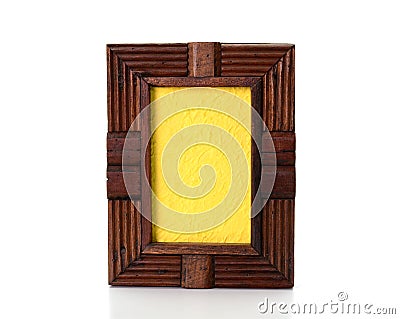 Vintage wooden picture frame on white background Stock Photo